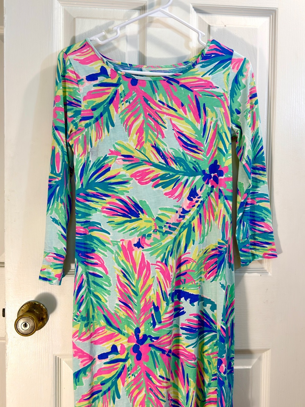 Lilly Pulitzer Aqua Dress with Neon Pink & Green Tropical Print